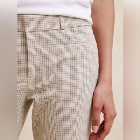 Banana Republic Houndstooth Sloan Stretch Pants Tan Brown & Cream Sz 16 - Picture 1 of 10